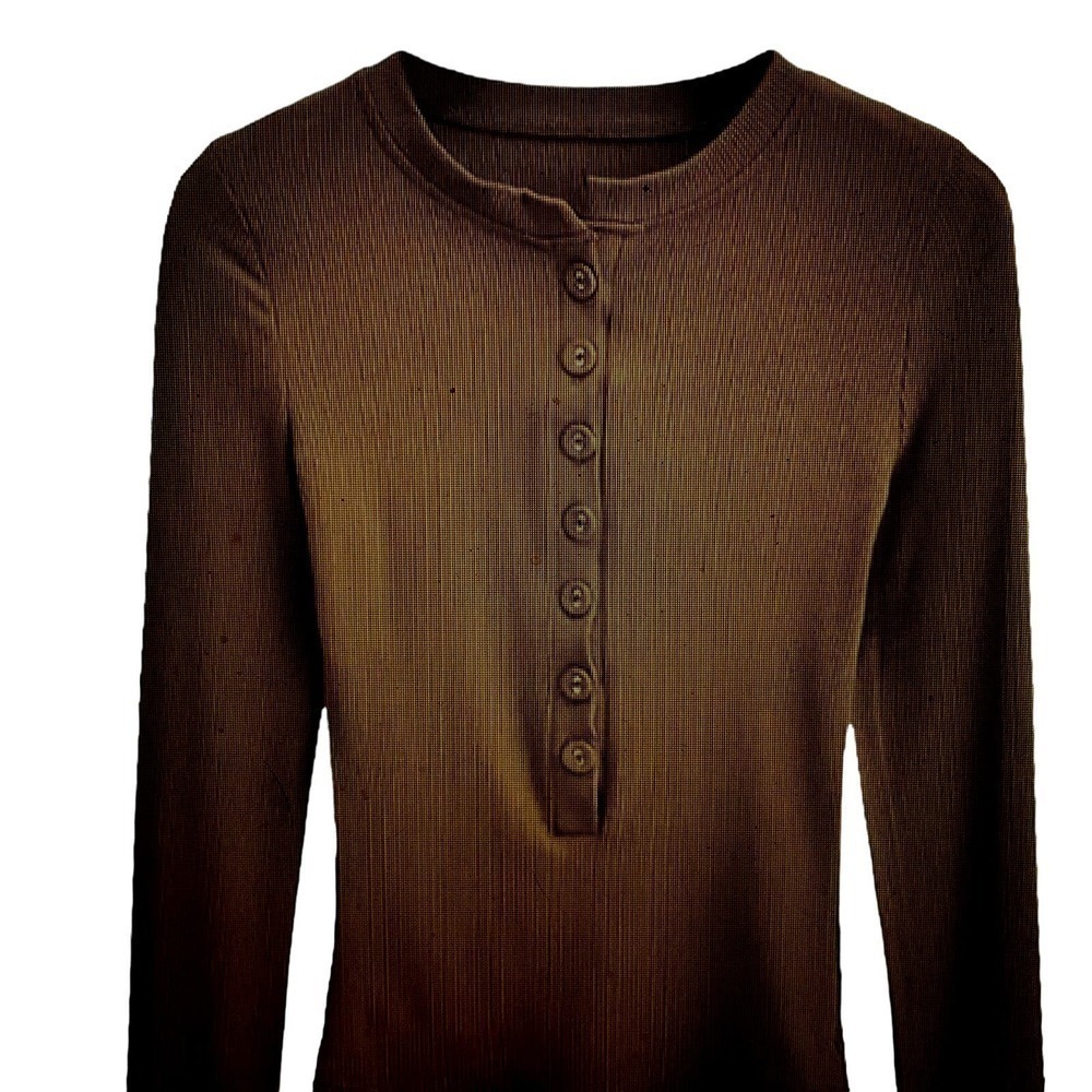 Crop Top Button Front Shirt Top Tee Ribbed Brown Size Medium or 6